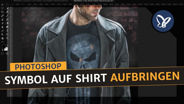 Photoshop kreativ (Tutorial): Filmplakat im Punisher-Style – Symbol auf T-Shirt bringen